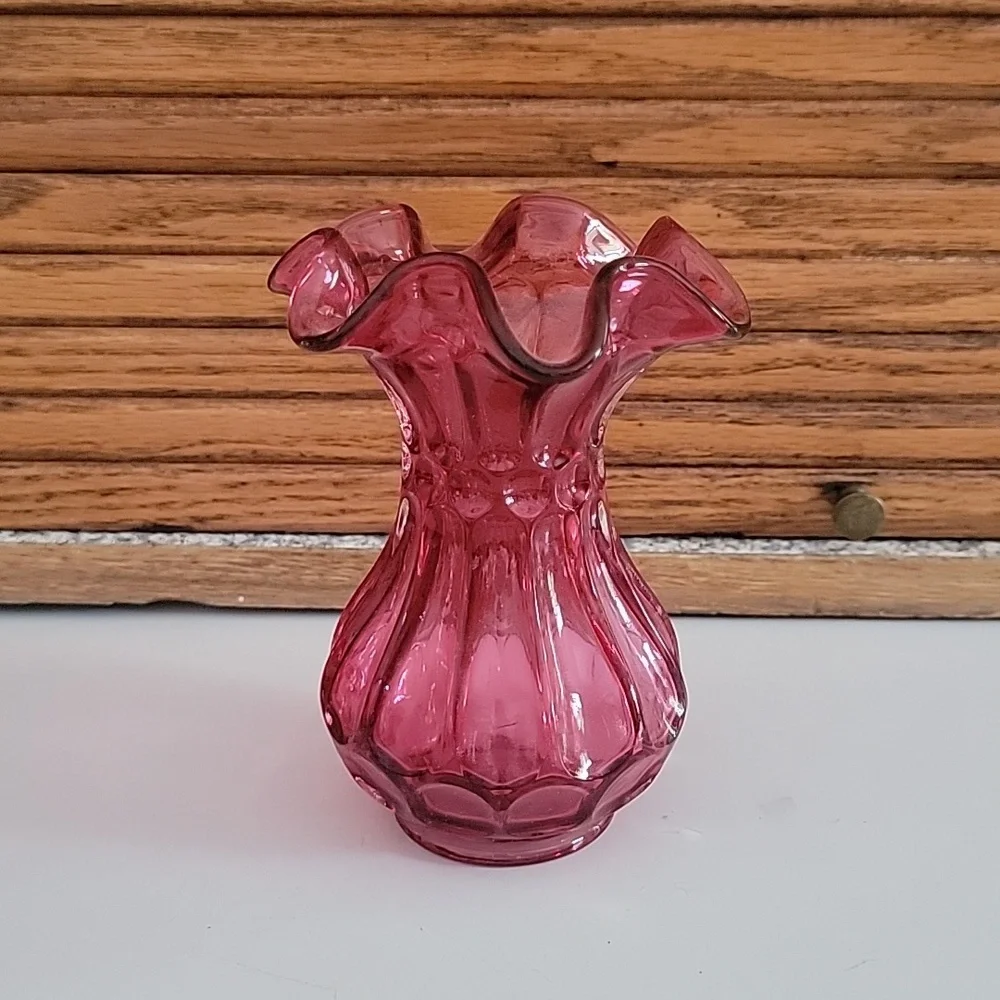 vintage fenton cranberry ruffled glass vase antique fluted